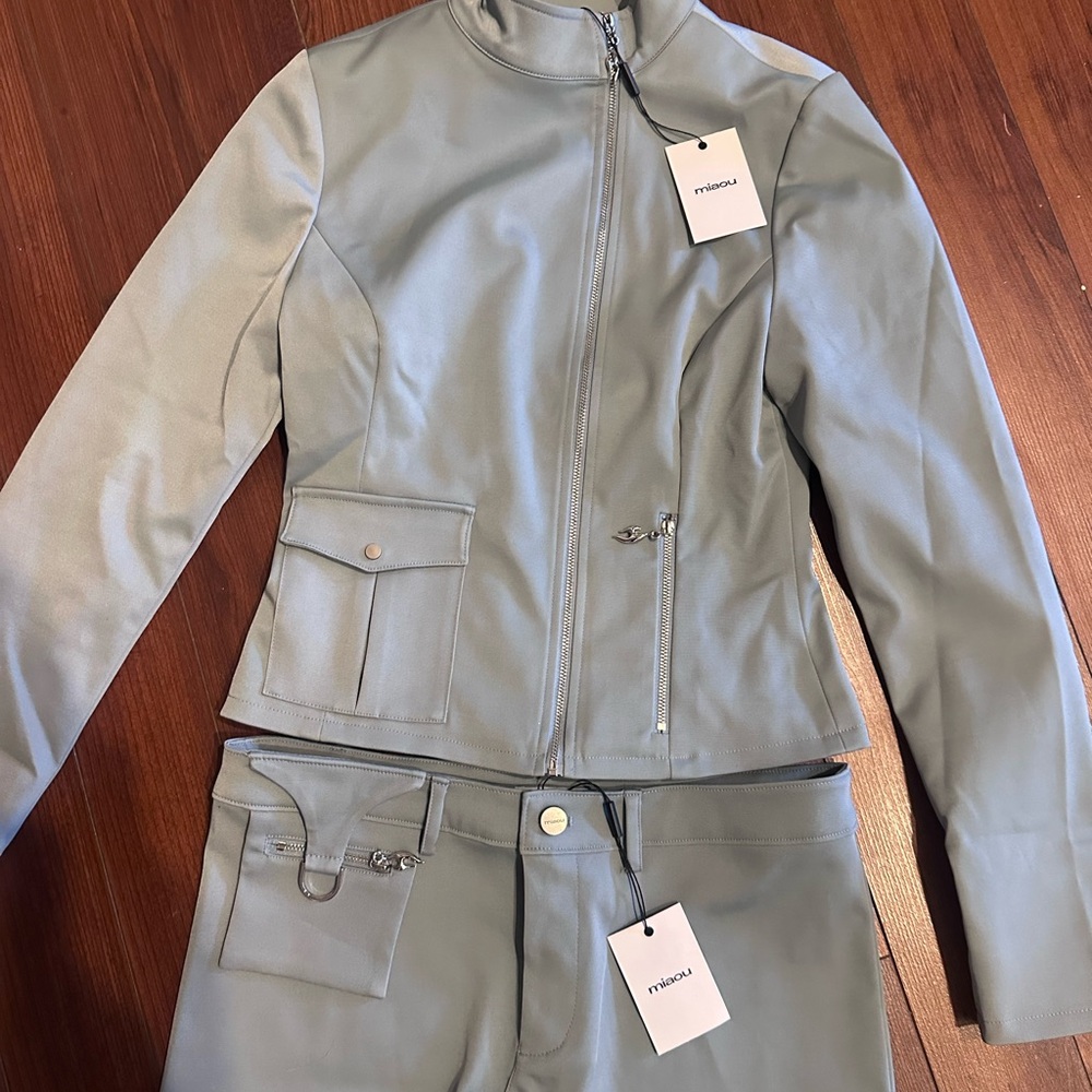 NWT Miaou Sydney Asymmetric Jacket and Matching Mini Skirt - Small Light Blue